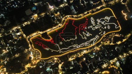 Téléchargez les photos : Vue Aérienne de la Carte Miniature d'Indonésie, Taman Mini Indonesia Indah, Asie. Jakarta, Indonésie, 2 septembre 2023 - en image libre de droit