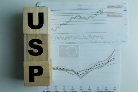 Concept of The wooden Cubes with the word USP on wooden background.