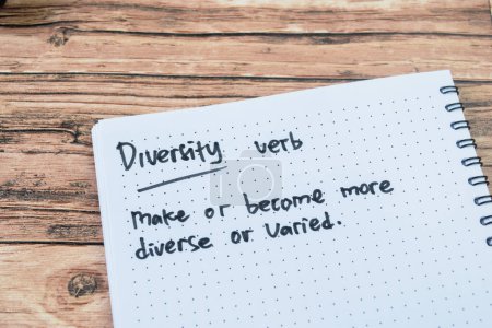 Concept of Diversity write on book isolated on Wooden Table.