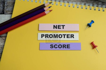 Concept of Net Promoter Score write on sticky notes isolated on Wooden Table.