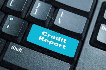 Credit Report write on keyword isolated laptop background