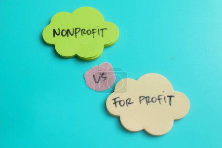 Concept of Nonprofit vs For Profit write on sticky notes isolated on Wooden Table.