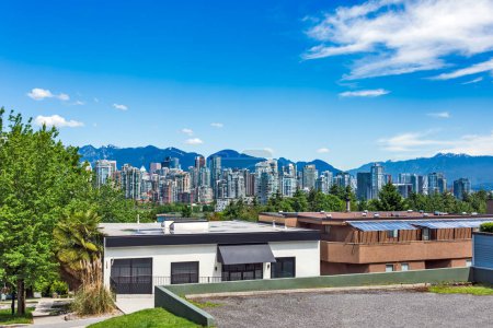 View over high-rise buildings in downtown from residential area in Vancouver, Canada.