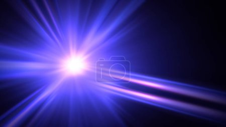 Foto de Efecto de destello de lente azul para el diseño de superposición o modo de mezcla de pantalla. Explosión solar abstracta, destello digital, resplandor iridiscente sobre fondo negro. - Imagen libre de derechos