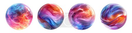 Multicolored liquid sphere with sleek flow electricity power inside. Hyperrealistic 3d gradient ball set isolated on transparent background. Png file.