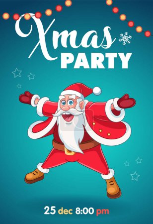 Foto de Invitación a la fiesta de Navidad con personaje de dibujos animados de Santa Claus. Ilustración vectorial de Santa Claus sonriente y saltando. Cartel fiesta de Navidad - Imagen libre de derechos