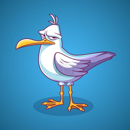 Illustration for Seagull illustration. Cartoon style. Funny angry bird character isolated on blue background. Vector illustration - Royalty Free Image
