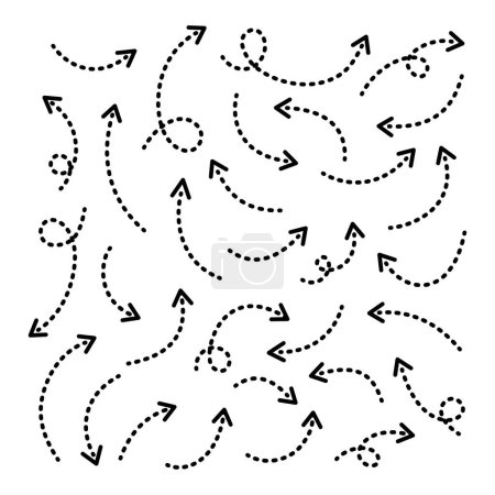 Illustration for Thin curved dotted arrows collection. Vector hand drawn arrows with curls, pointing different directions - Royalty Free Image