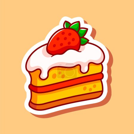 Cake illustration vector. Strawberry shortcake sticker.