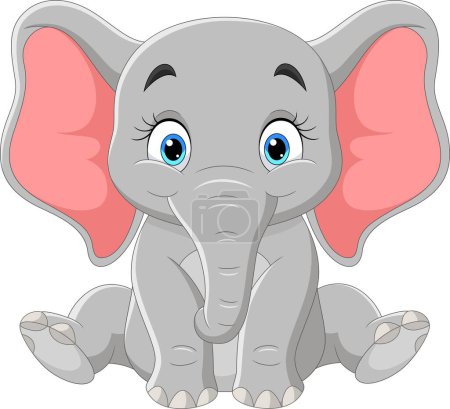 Téléchargez les illustrations : Illustration vectorielle du bébé éléphant heureux de bande dessinée assis - en licence libre de droit