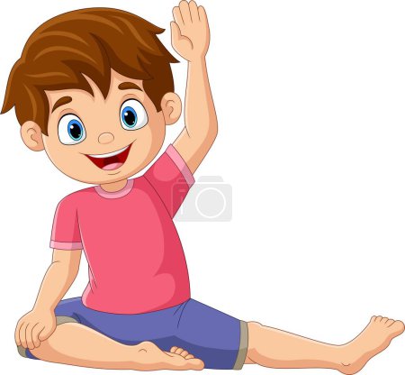 Téléchargez les illustrations : Illustration vectorielle de Cartoon petit garçon faisant pose de yoga cerf - en licence libre de droit