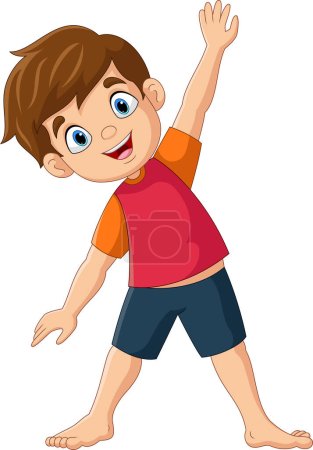 Illustration for Vector illustration of Cartoon little boy doing triangle yoga pose - Royalty Free Image