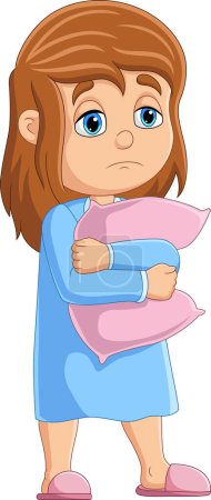 Téléchargez les illustrations : Illustration vectorielle de Cartoon fille endormie debout avec oreiller câlin - en licence libre de droit