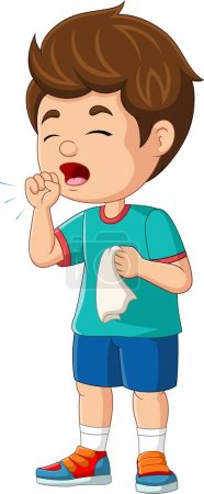 Photo for Vector illustration of Cartoon little boy coughing on white background - Royalty Free Image