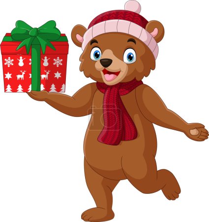 Photo for Vector illustration of Cartoon bear wearing scarf and hat holding gifts - Royalty Free Image