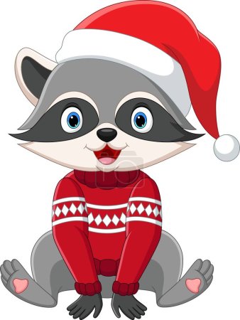 Photo for Vector illustration of Cartoon raccoon in sweater and santa hat - Royalty Free Image