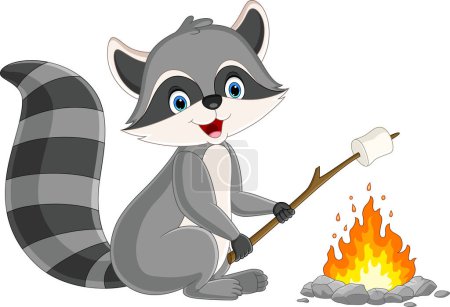 Photo for Vector illustration of Cute raccoon cartoon roasting a marshmallow - Royalty Free Image