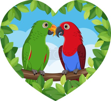 Illustration for Vector illustration of Cartoon Parrots Lovely Couple on Tree Bran - Royalty Free Image
