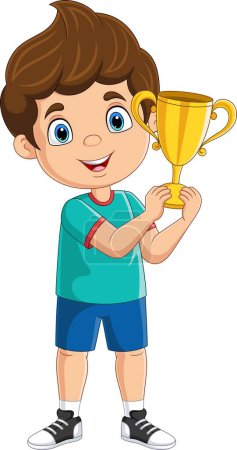 Photo for Vector illustration of Cartoon little boy holding gold trophy - Royalty Free Image
