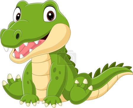 Téléchargez les illustrations : Illustration vectorielle de dessin animé bébé crocodile mignon assis - en licence libre de droit