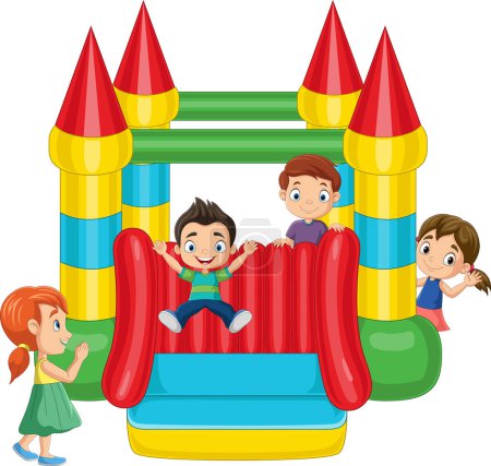 Photo for Cartoon children on a bouncy castle - Royalty Free Image