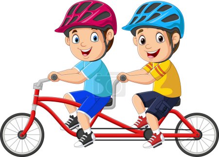 Photo for Happy little children riding tandem bicycle - Royalty Free Image
