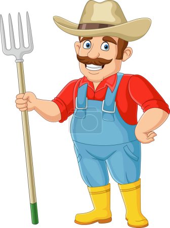 Illustration for Cartoon farmer holding a pitchfork - Royalty Free Image