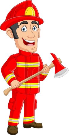 Photo for Cartoon firefighter holding an axe - Royalty Free Image