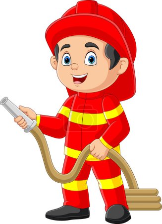 Photo for Illustration of Cartoon firefighter holding a fire hose - Royalty Free Image