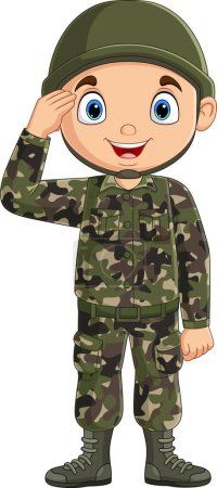 Photo for Illustration of Cartoon army soldier saluting on white background - Royalty Free Image