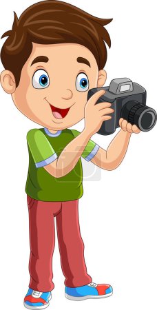 Photo for Vector illustration of Cartoon boy taking photo using a digital camera - Royalty Free Image