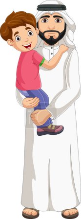 Photo for Vector illustration of Cartoon arab man holding her son - Royalty Free Image