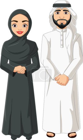 Photo for Vector illustration of Cartoon arabic couple wearing traditional costume - Royalty Free Image