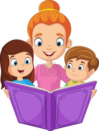 Photo for Vector illustration of Cartoon mother reading a story book with her children - Royalty Free Image