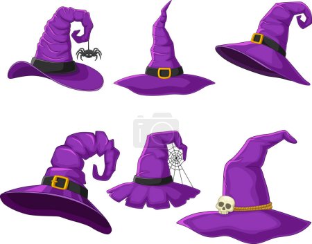 Illustration for Vector illustration of Cartoon purple witch hats collection - Royalty Free Image