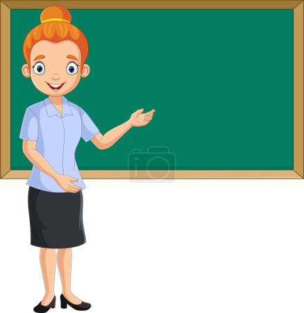 Photo for Vector illustration of Cartoon female teacher standing next to a blackboard - Royalty Free Image