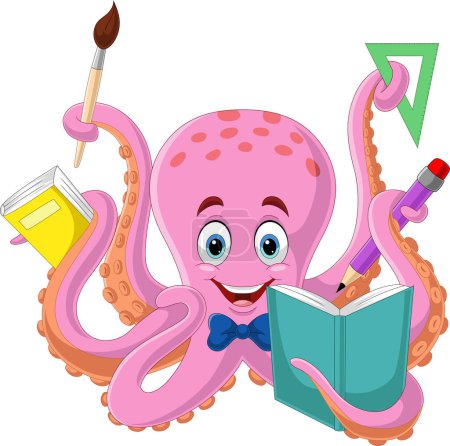Photo for Vector illustration of Cartoon octopus holding a stationery - Royalty Free Image