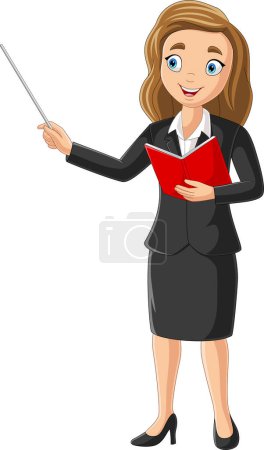 Photo for Cartoon female teacher with pointer stick - Royalty Free Image