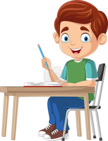 Photo for Vector illustration of Cartoon little boy studying on the desk - Royalty Free Image