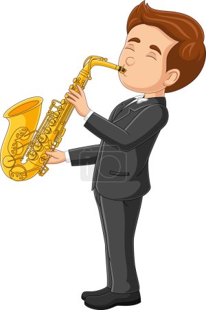 Photo for Vector illustration of Cartoon little boy playing a saxophone - Royalty Free Image