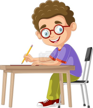Photo for Vector illustration of Cartoon little boy studying on the desk - Royalty Free Image