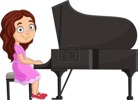 Téléchargez les illustrations : Illustration vectorielle de la petite fille de bande dessinée jouant du piano - en licence libre de droit