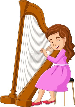 Photo for Vector illustration of Cartoon little girl playing harp - Royalty Free Image