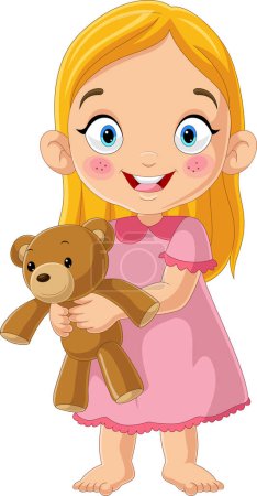 Photo for Vector illustration of Cartoon little girl holding teddy bear - Royalty Free Image