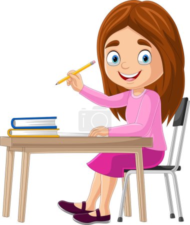 Photo for Vector illustration of Cartoon little girl studying on the desk - Royalty Free Image