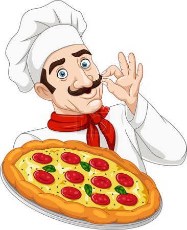 Photo for Vector illustration of Cartoon chef man holding a pizza - Royalty Free Image