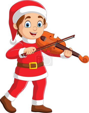 Photo for Vector illustration of Cartoon little boy in red santa clothes playing a violin - Royalty Free Image