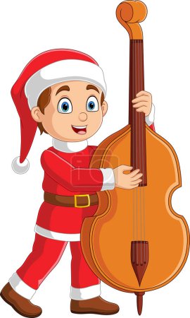 Photo for Vector illustration of Cartoon little boy in red santa clothes playing cello - Royalty Free Image