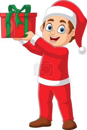 Photo for Vector illustration of Cartoon little boy in red clothes holding a gift - Royalty Free Image