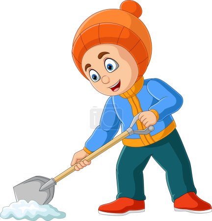 Photo for Vector illustration of Cartoon little boy in winter clothes shoveling snow - Royalty Free Image